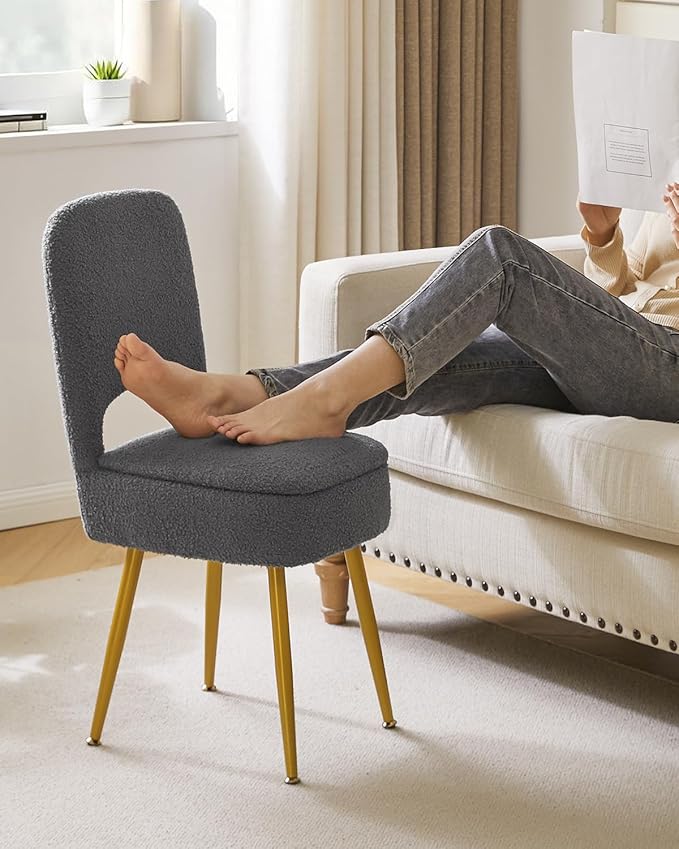 IBUYKE Small Storage Vanity Stool with Folding Backrest, 12.99" x 13.78" x 31.5" Square Teddy Velvet Ottoman, Makeup Chair for Living Room, 4 Metal Legs with Anti-Slip Feet, Gray WBD027G