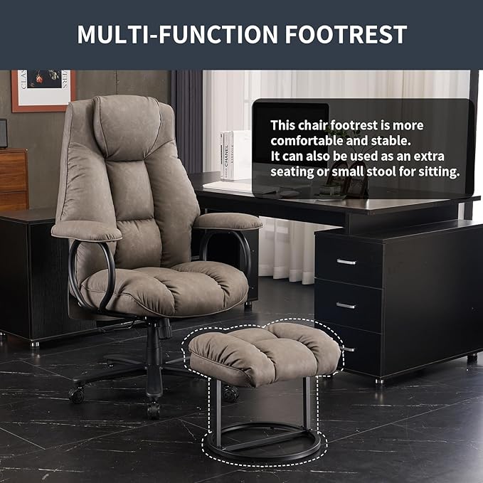 ATMILD Office Chair Big and Tall, High Back Ergonomic Office Chair with Padded Armrest, 400 lbs,PU Leather (Grey)
