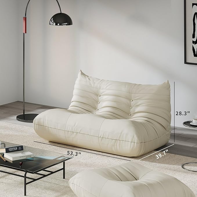 Comfy Lazy Floor Sofa Couch,Soft Armless Chair,Faux Leather Lounge Chair,Corner Relax Sofa Couch for Living Room Bedroom,Salon Office,Adults(Cream White)