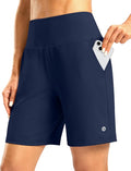 Women's Athletic Shorts with Zipper Pocket 7" High Waisted Stretchy Bermuda Shorts for Women Workout Running Casual