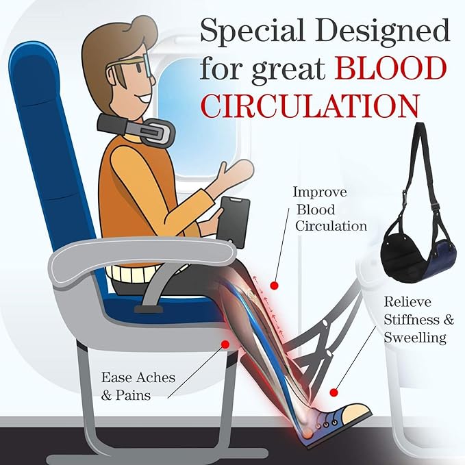 Portable Adjustable Airplane Foot Rest Cushion for Adults Travel Essential Foot Hammock to Leg Discomfort Lightweight Compact Design for Flight and Office Use Comfortable No-Impact