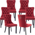 YeahFurn Mid Century Modern Dining Chairs Set of 6, Velvet Upholstered Kitchen & Dining Room Chairs with Nailhead Trim & Solid Wood Legs, Tufted Kitchen Chairs, Elegant Sillas De Comedor (Red, 6 Pcs)