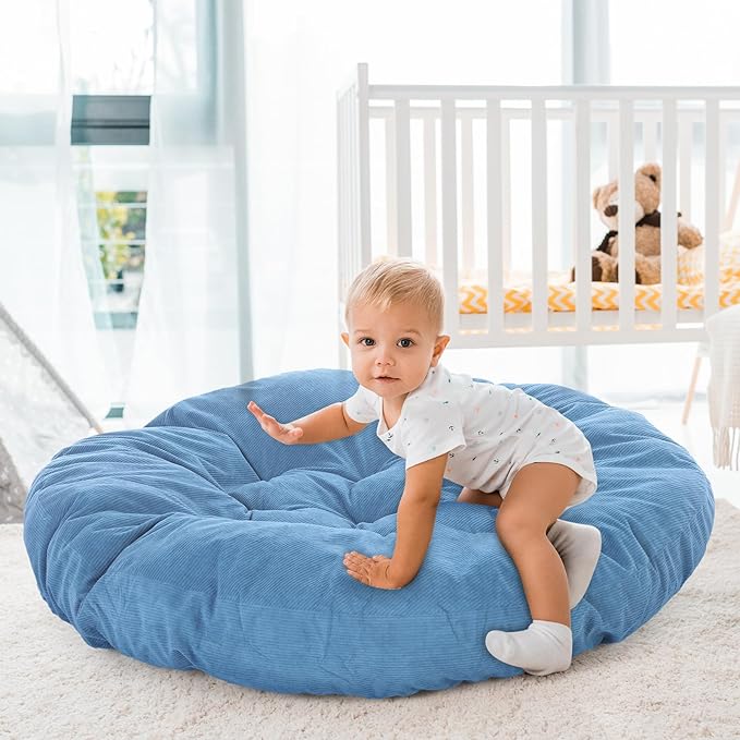 Large Floor Cushion Seating Round Floor Pillow Cushion for Adults Oversized Playroom Pillows Reading Nook Big Pillow for Sitting Meditation Yoga Living Room Sofa Balcony(Lake Blue,Classic)