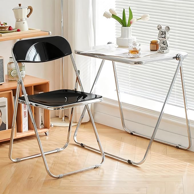 Folding Chair 10 Pack Acrylic Foldable Portable Plastic Chair,Easy to Use and Store Comfortable Portable Party Chairs for Home,Office,Party,Comfy,Black
