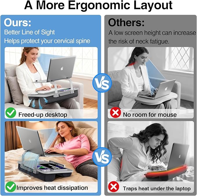 V-Hold Laptop Lap Desk, Portable Laptop Desk for Bed, FIts up to 17" Laptops & MacBook, Lightweight Lap Tray Table with Pillow Cushion for Bed & Couch