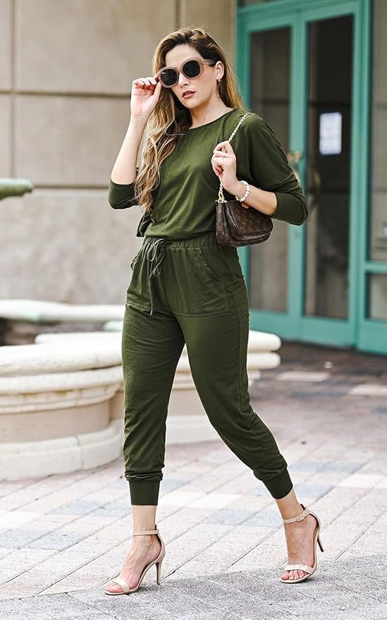 PRETTYGARDEN Women Fall 2 Piece Lounge Outfit Long Sleeve Tops High Waisted Jogger Pants Set Spring Travel Clothes Tracksuit