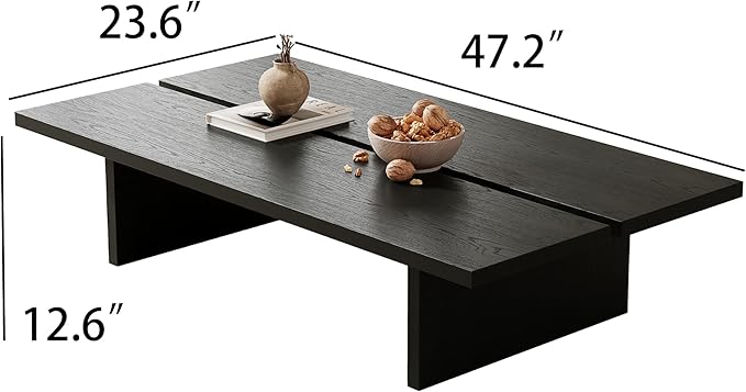 FHKJ 47.2" Modern Coffee Table for Living Room, Black Coffee Table Wood Living Room Table Rectangular Center Table Tea Table for Home Office
