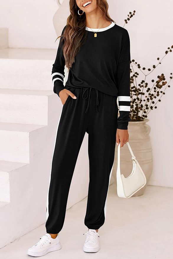 PRETTYGARDEN Women Fall 2 Piece Lounge Outfit Long Sleeve Tops High Waisted Jogger Pants Set Spring Travel Clothes Tracksuit