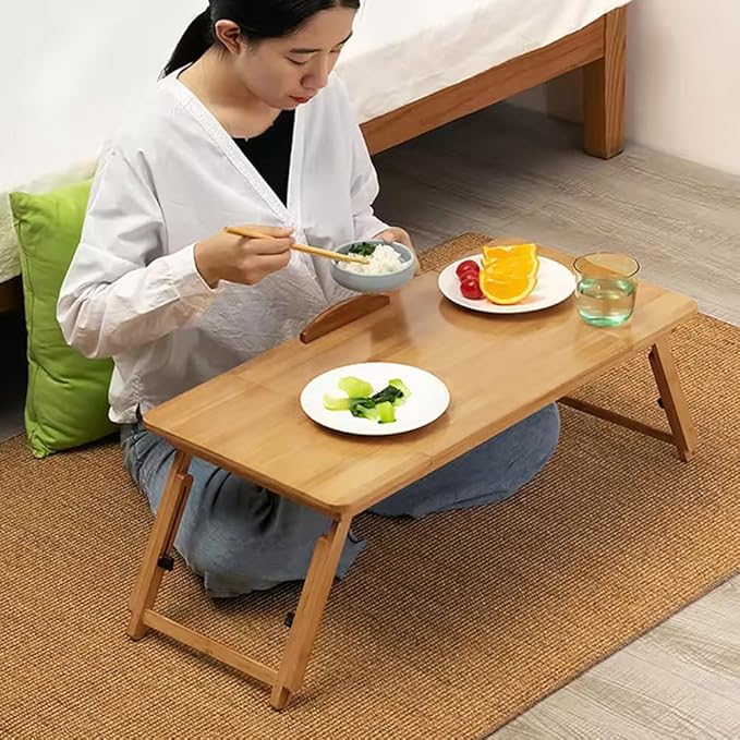 CuisinSmart Foldable Lap Desk with Adjustable Angle & Height, Bamboo Laptop Bed Tray, Portable Bed Table for Dorm Room, Floor Desk for Breakfast, Reading, Writing