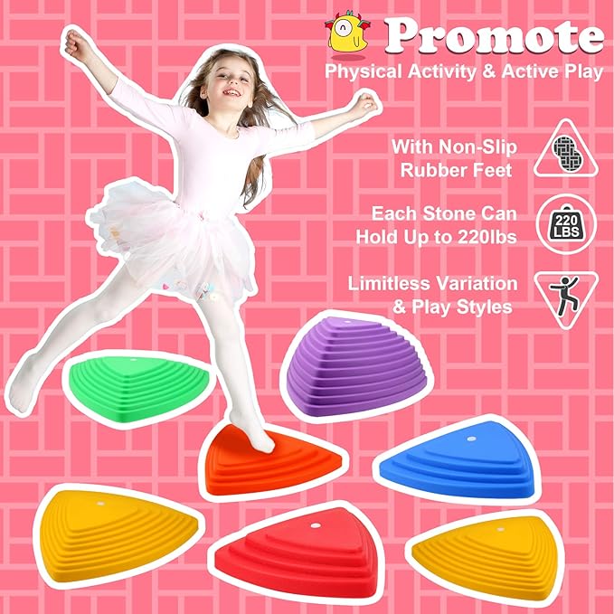 Gentle Monster Stepping Stones for Kids, Set of 6/8/11 PCS for Balance with Non-Slip Bottom - Exercise Coordination and Stability (6 pcs Classic)