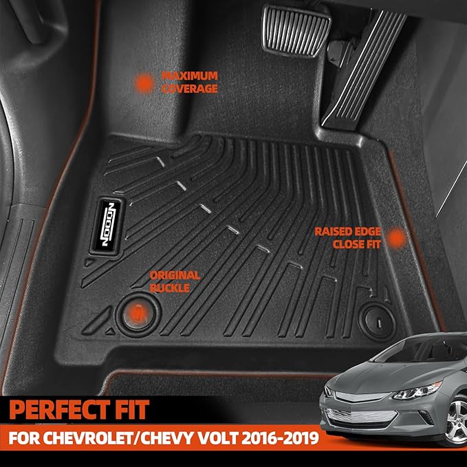 All Weather Floor Mats for 2016-2019 Chevrolet/Chevy Volt Floor Mats & Trunk Mat for Chevrolet Volt All Season Odorless Accessories Anti-Slip Floor Liner