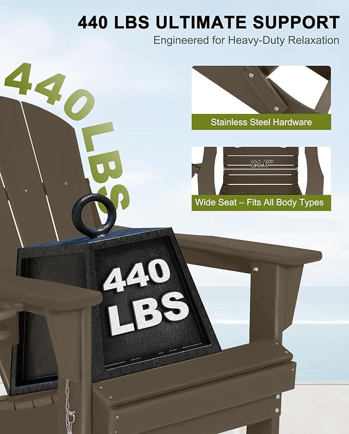 Folding Adirondack Chairs Set of 6 - Plastic Adirondack Chairs with Cup Holder, Weather Resistant for Outdoor, Patio, Lawn, Garden, Backyard Deck, Fire Pit - Dark Brown
