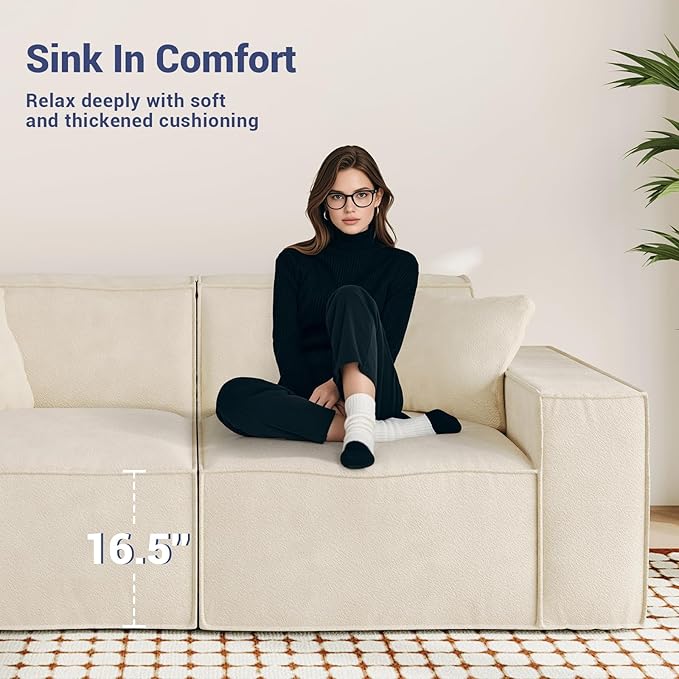 80.3" Cloud Sectional Couch, Chenille Boneless Couch L Shaped with Deep Seats&Wide Armrests, Comfy Convertible Modular Sectional Sofa Memory Foam Compression Sofa for Living Room, No Assembly Required