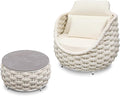 Erotr Woven Rope Patio Chair and Table Set: 2 Pieces Aluminum Front Porch Furniture Set - Assembled Outdoor Deck Lounge Armchair Set Cushioned - for 400 lbs Balcony Pool Yard Garden Hotel Lanai, Beige