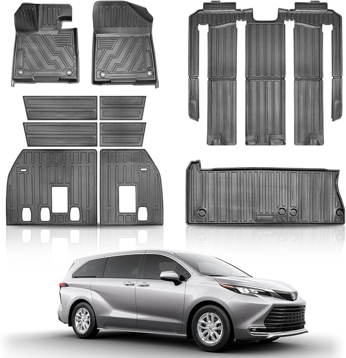 Compatible for 2021-2025 Toyota Sienna Floor mats Full Set All Weather car mats for 2021 2022 2023 2024 2025 Toyota Sienna Accessories (Only Fit 7 Seater with Spare Tire)