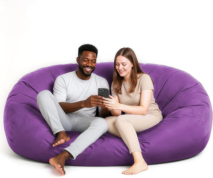 Lumaland Luxurious Giant 6ft Bean Bag Chair with Microsuede Cover - Ultra Soft, Foam Filling, Washable XL Bean Bag Sofa for Kids, Teenagers, Adults - Sack Chair for Dorm, Family Room - Purple