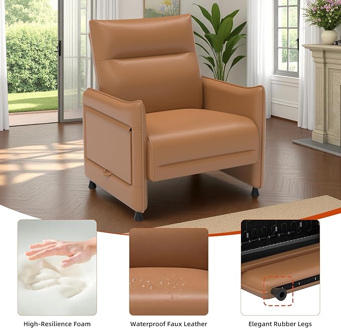 3-Piece Living Room Sofa Set, Faux Leather Loveseat & Accent Chairs Set of 2 with Hidden Foldable Tray & Side Pocket, Front Contour Arm Design, Upholstered Sofa Set for Office, Brown