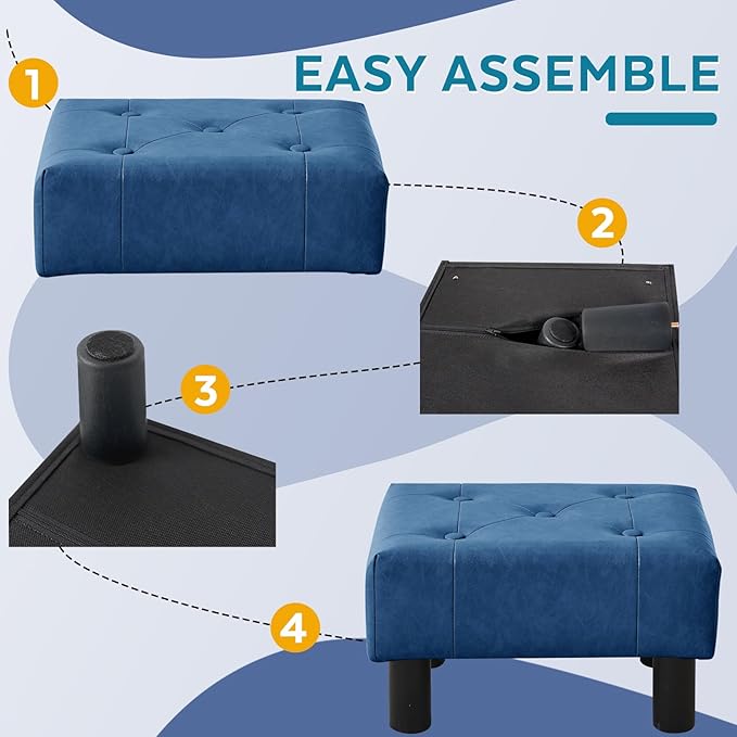 FIMIVIBI Small Foot Stool Ottoman, Faux Leather Footstool Ottoman Foot Rest for Couch, Rectangle Footstools and Ottomans Small for Living Room, Entryway and Bedroom (Blue)