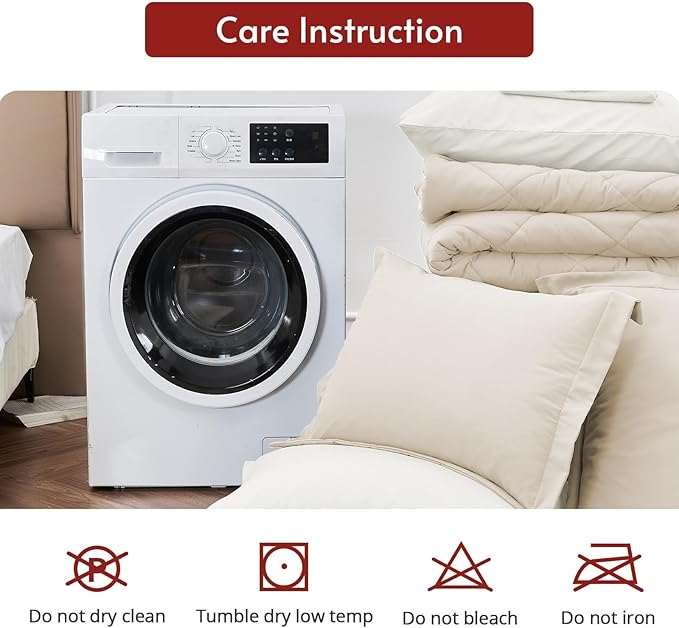 MUXHOMO 5 Pieces Twin Comforter Set, Reversible Bed in a Bag Twin Size, All Season Bedding Set with Comforter, Flat Sheet, Fitted Sheet, Pillowcases & Shams, Beige & White