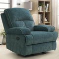 KeyEnergy Manual Rocker Recliner Chair for Adults, High Back Glider with Deep Seat, Upholstered Fabric Armchair for Living Room & Nursery, Blue
