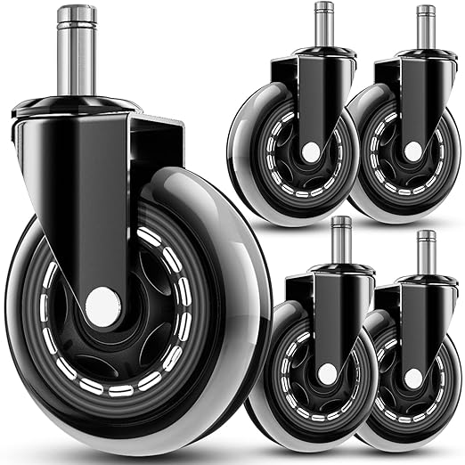 RidRed Office Chair Wheels - Replacement Rubber Wheels - Universal Fit 3 Inch Casters, Heavy-Duty Chair Casters, Noise Free, Fits 98% Chair, for All Floor (5)