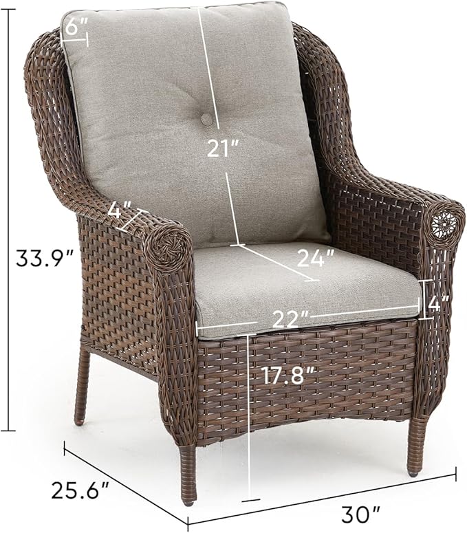 ACTREST Patio Wicker Chairs Outdoor Furniture Chair - Set of 4 Outside All Weather Lawn Dining Brown Rattan Armchair with High Back&Deep Seating for Deck Porch Balcony Backyard Garden - Beige