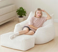 Bean Bag Chair for Adults with Armrest - Ultra Plush Memory Foam Lounge Sofa & Oversized Comfy Chair for Bedroom, Living Room & Dorm (Beige, with Pedals)
