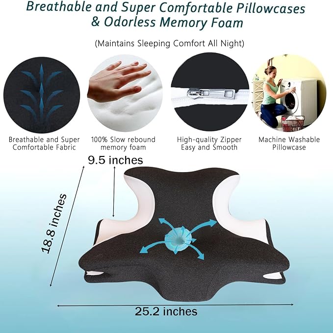 wuFQecht Bed Rest Reading Pillow，Neck&Chin and Back Support Pillow，Headboard Wedge Pillow，Ergonomic Memory FoamLying, Reclining, and Prone Sleepers，Sitting up Pillow，Relieve Neck/arm Pain-Black
