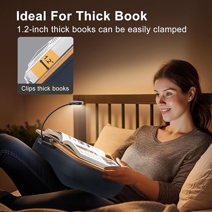 Book Pillow Stand with 6500K Reading Light, Hands Free Book Holder, Comfortable Lap Book Stand for Reading in Bed, Desk, or Sofa, Wooden Book Rest for Book Lovers,AAA Battery Required
