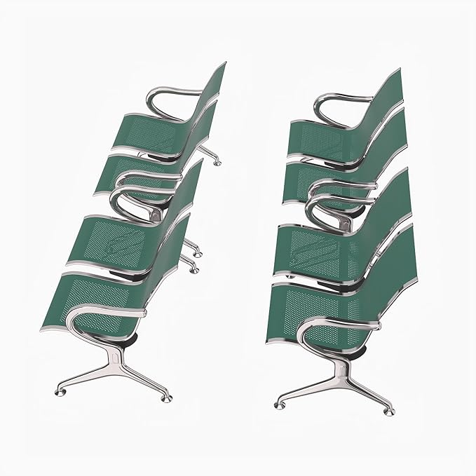 Kinfant 2-Seat Waiting Room Chair - Office Guest Reception Chairs with Ergonomic Backrests, Airport Waiting Bench with Armrests, Metal Waiting Furniture for Hospital, Bank (Dark Green, Set of 4)