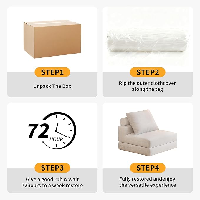 Folding Sofa Bed – Convertible Sleeper Chair Bed with Pillows/Single Floor Couch/Small Futon Couch Filled with High-Density Foam for Lounge, Guest Room or Office (White)