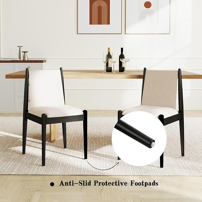 DUOMAY Upholstered Linen Beige Dining Chairs Set of 6, Wooden Armless Kitchen Chairs with Black Legs and Sturdy Frame for Dining Room, Restaurant, Living Room