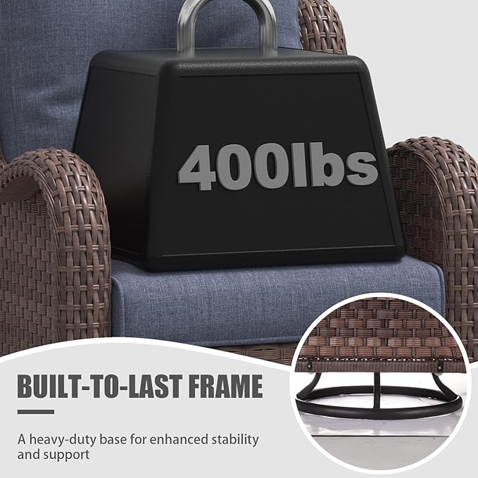 LayinSun 8 Pieces Outdoor Patio Furniture Set with Fire Pit Table, Rattan Wicker Sectional Swivel Rocker Chairs Sets with Ottomans, Swivel Glider Chair and Coffee Table