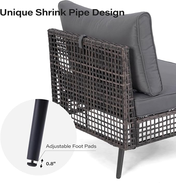 LAUSAINT HOME 5 Pieces Outdoor Sectional Sofa Set, All-Weather PE Wicker Rattan Patio Conversation Set with Thick Cushions & Coffee Table, Patio Furniture Set for Garden, Backyard, Porch (Grey)