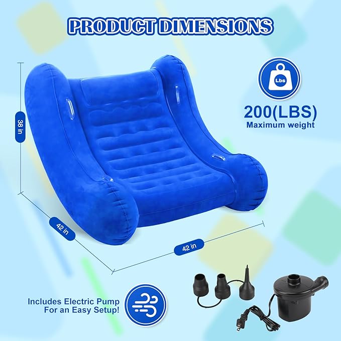 Toggloo lnflatable Couch Rocking Chair for Kids, 42” x 42” x 38” AIR Cloud Rocker - Sensory Chair for Autistic ADHD Child - Autism Sensory Products Training Body Coordination