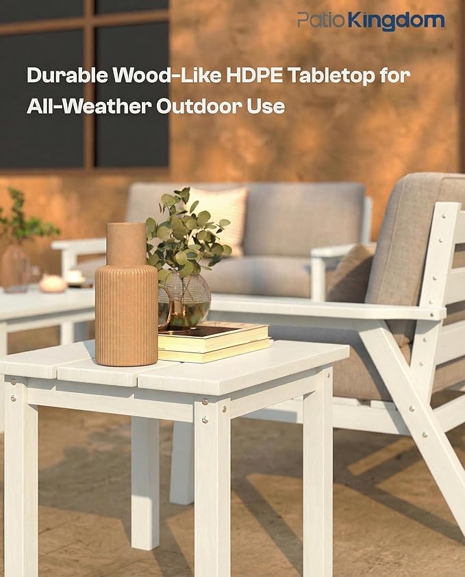 Patio Kingdom HDPE 7 Piece Patio Furniture Set, HDPE Outdoor Sectional with with Gray Thick Cushions, Coffee Table and Side Table, Patio Conversation Sets for Lawn, Garden, Porch (White Frame)