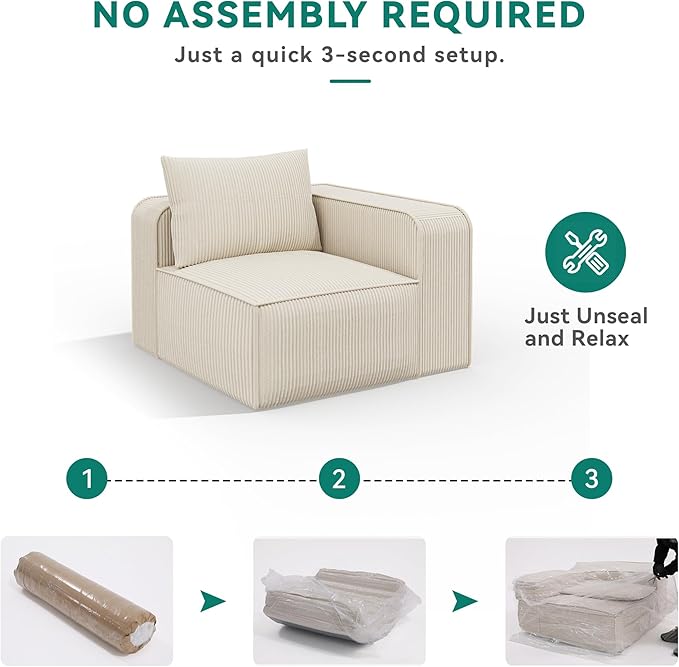 YITAHOME Oversized Deep Modular Sectional Sofa, Cloud Couch 3-Seat Sofa with 3 Pillows, Corduroy Sectional Couches for Living Room, Apartment, Office, Hotel, Bedroom, No Assembly Required, Milky White