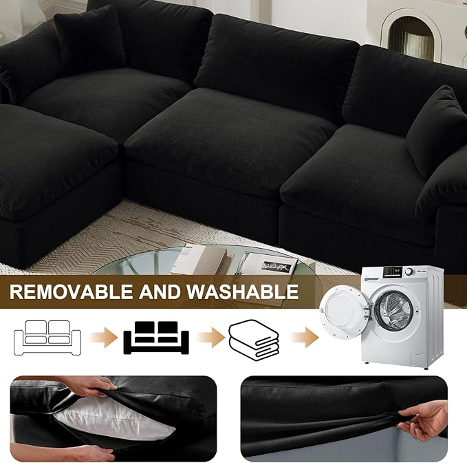 Forest aesthetics L-Shaped Modular Cloud Sectional Sofa, 2-Seater with Chaise,Modern Down Filled Detachable Couch for Living Room, Office & Small Apartment,Black
