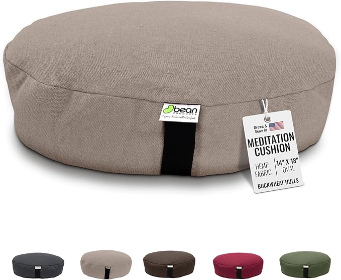 Bean Products Hemp Zafu Meditation Cushion for Sitting on Floor, Hemp Yoga Pillow, Zafu Meditation Pillow, Zen Seiza Kneeling Prayer Pad Support - Made in USA - Oval Natural