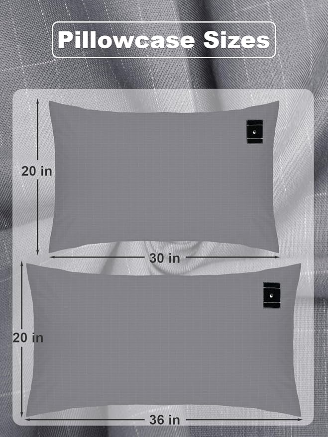 YOUBLAO Grounding Pillowcase, 90% Organic Cotton and 10% Silver Fiber Grounding Pillow Case with 15ft Grounding Cord, Gray Sleep Pillow 20x30 inch for Improve Sleep Improving Energy