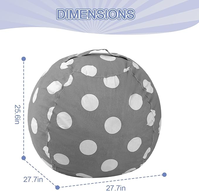 COMAX Bean Bag Chair for Kids, Kid Beanbag Chair Cute, Cotton Canvas Lazy Chair with Shredded Foam Filling, Stuffed Floor Sofa Couch for Boys and Girls, Grey Dots
