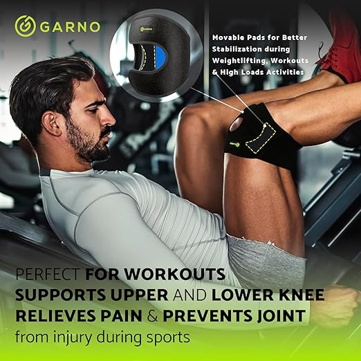 GARNO Knee Brace Plus Size, Dual Patella Tendon Support Strap, Adjustable Neoprene Stabilizer for Meniscus Tear, Arthritis, Tendonitis, MCL, ACL, Pain Relief, Recovery, Running, Men & Women; XL /2XL