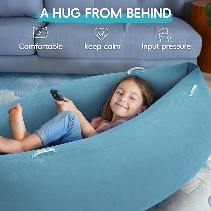 OUTREE Upgraded Sensory Chair for Kids — 60" Sensory Pod Inflatable Peapod for Children, Includes Electric Air Pump,Sensory Toys Giftfor Kids with Autism,Light Blue