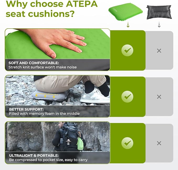 ATEPA Inflatable Seat Cushion, Self-Inflating Portable Stadium Airplane Travel Foam Cushion Pad for Camping, Sports Events, Outdoor