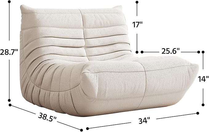 Bean Bag Chair, Fireside Chair, Large Bean Bag Chair for Adults, Bean Bag Chairs for Teens with High-Resilience Foam, Non-Slip Base Floor Lounge Sofa,Living Room (White, Single)