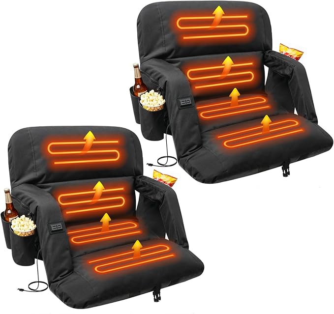 DEKEMASTER Heated Stadium Seats for Bleachers with Back Support Exclusive Sofa Style Design with Extra Thick Back and Cushion, Bleacher Chairs, 6 Reclining Positions for Sport Events Camping