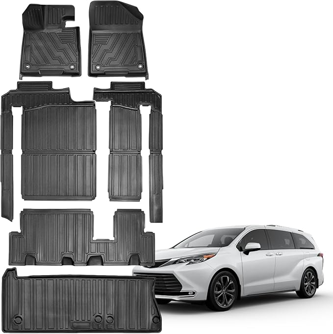 Compatible for 2021-2025 Toyota Sienna Floor mats & Cargo Liner All Weather car mats for 2025 2024 2023 2022 2021 Toyota Sienna Accessories (Only Fit 8 Passenger Model with Spare tire)