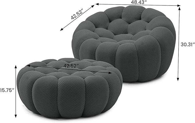 WJShome Modular Sectional Sofa,Bubble Couch Set,1 Seater+ Ottoman,Modern Upholstered Bean Bag Sofa Couch Mesh Fabric Lazy Floor Chair Living Roon Sets (Dark Gray)