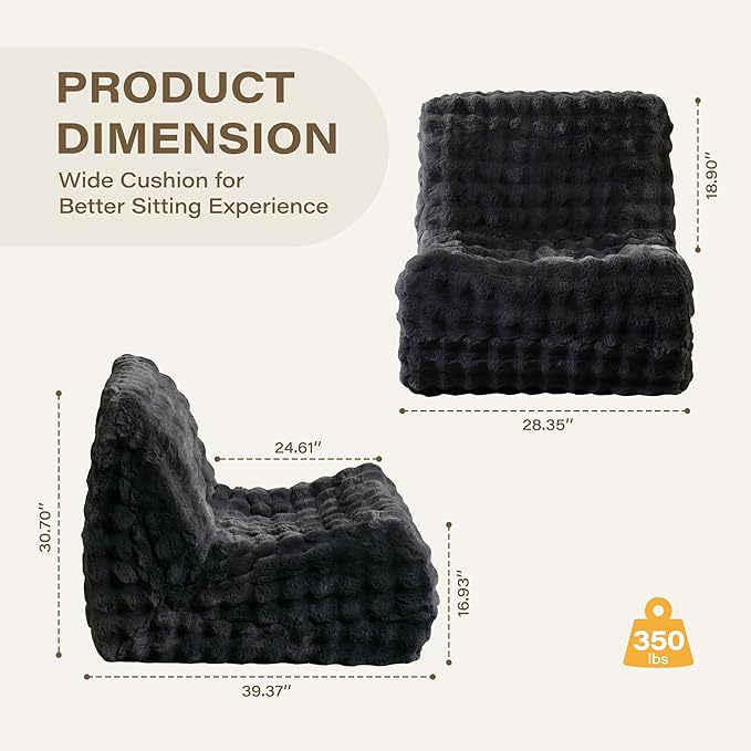 Bean Bag Chairs for Adults,Comfy Small Bean Bag Sofa with Back Support,Dark Grey Memory Foam Bean Bag Chair for Kids,Faux Fur Fireside Beanbags Lazy Sofa for Bedroom,Dorm,Apartment,Living Room