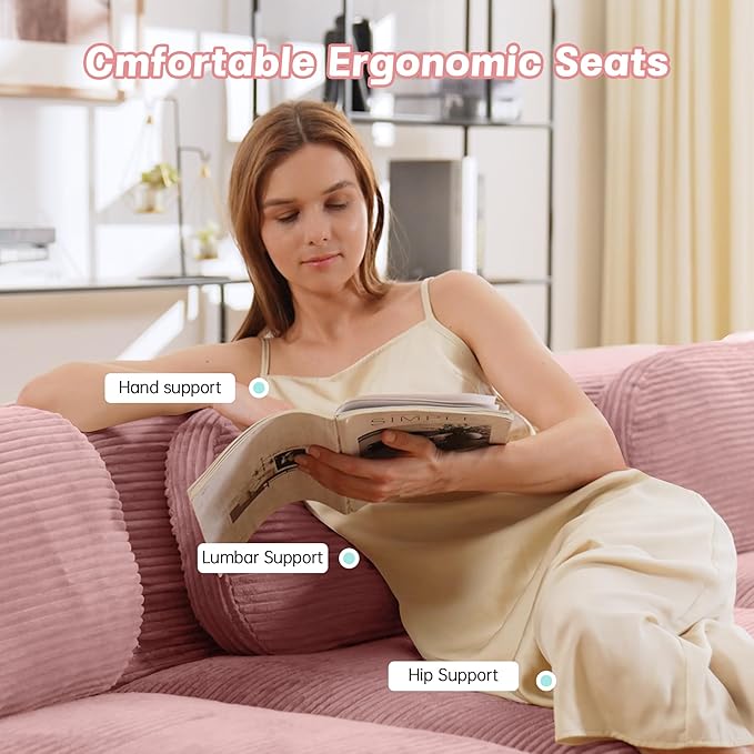 SoarFlash 81" Loveseat Sofa, Comfy Deep Seat, No Assembly, Sofa in a Box, Modern Small Couch with Plush Corduroy Fabric for Living Room, Bedroom, Apartment, Home Office, Pink